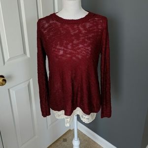 NWT Cranberry Sweater with Lace Detailing